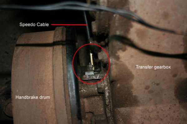 Position of the speedo cable in the transfer box