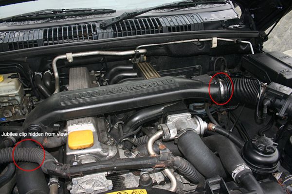 The position of the jubilee clips on the air intake