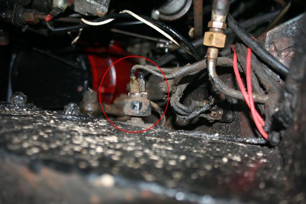 The brake light switch postion, viewed from underneath the Land Rover