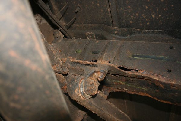 A clear MOT fail - rust around the A-frame mount!