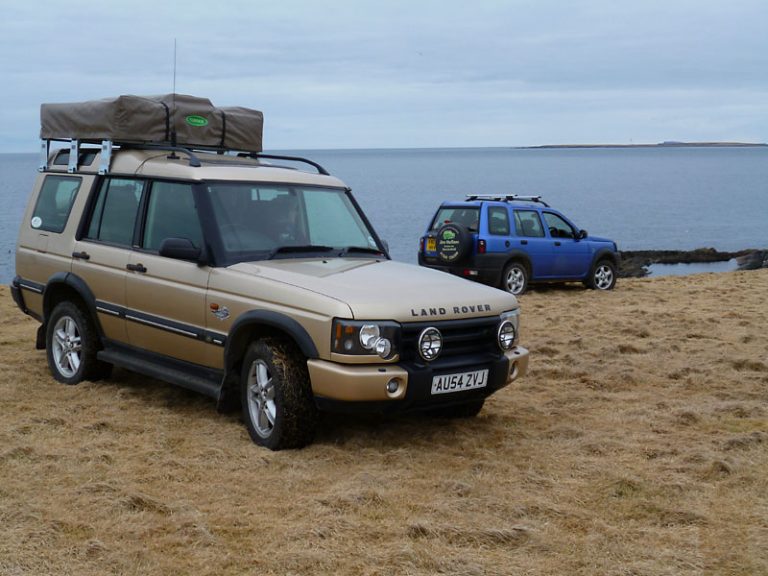 Discovery 2 and Freelander 1 on Lamb Head, Stronsay