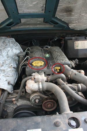 Location of the oil filler cap and dipstick