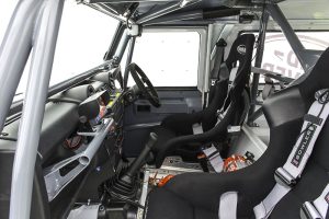 The cockpit of the Defender Challenge Land Rover