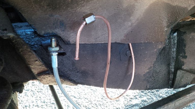 The newly flared pipe ready to be attched to the braided hose